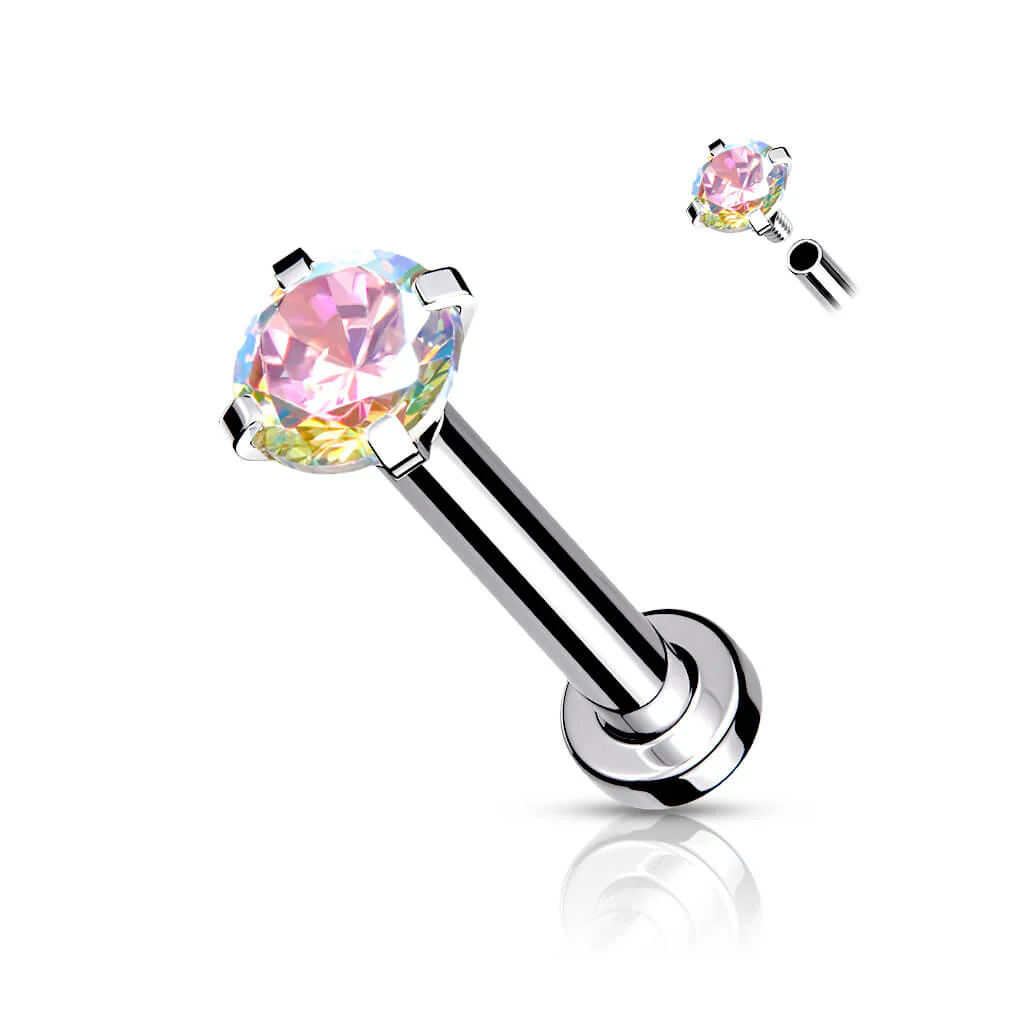Labret Zirconia dimple setting Silver Internally Threaded - Image 4