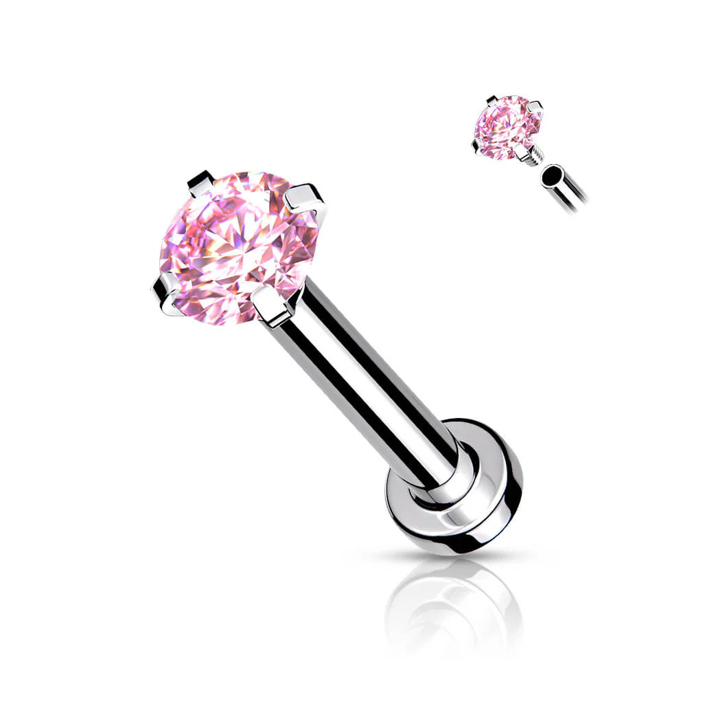 Labret Zirconia dimple setting Silver Internally Threaded - Image 9