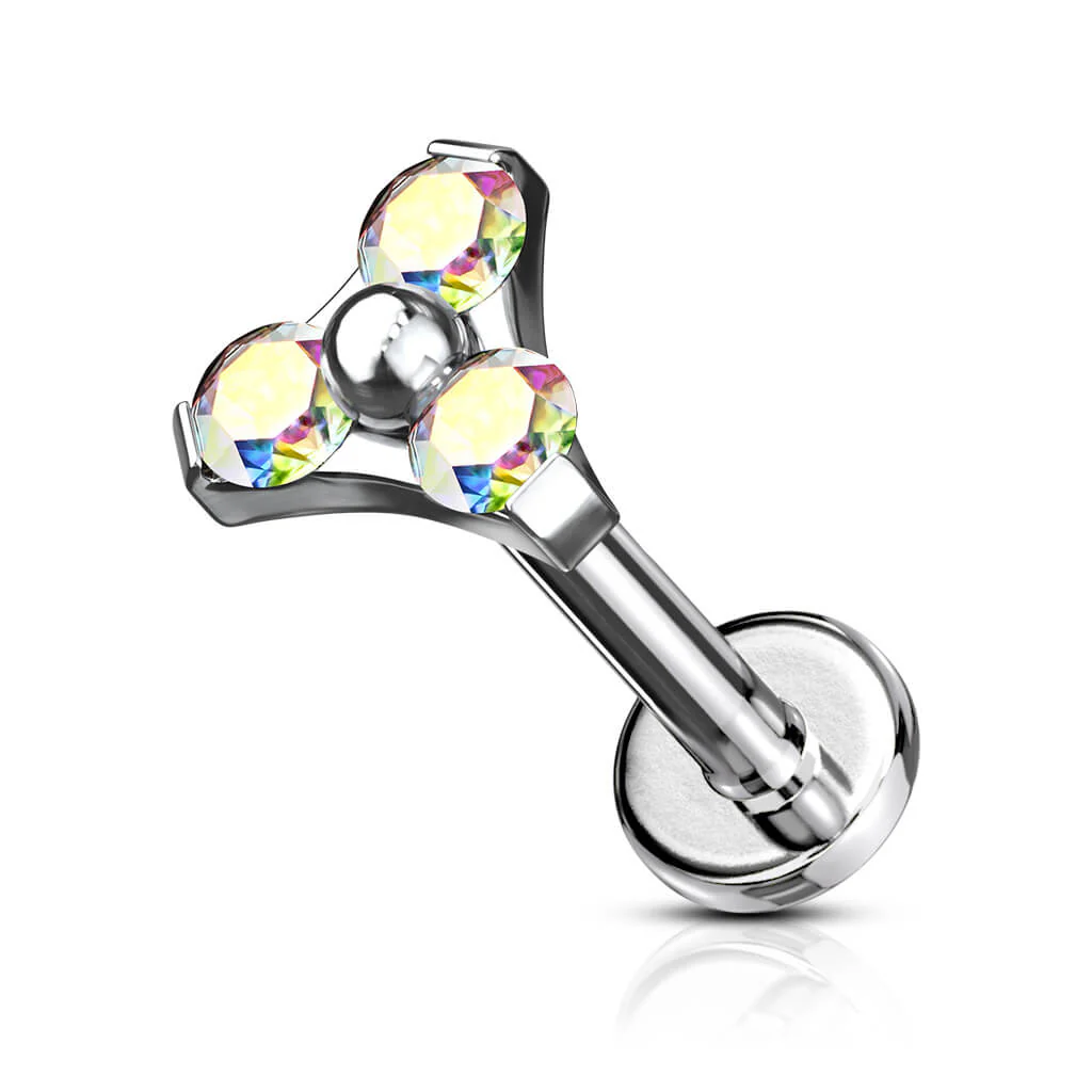 Labret Triangle Zirconia Silver Internally Threaded - Image 2