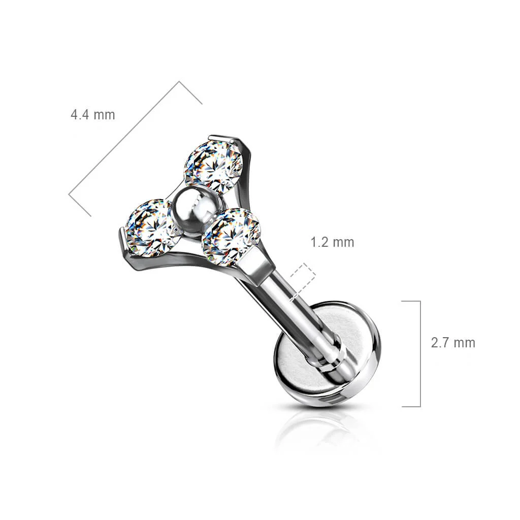Labret Triangle Zirconia Silver Internally Threaded - Image 3