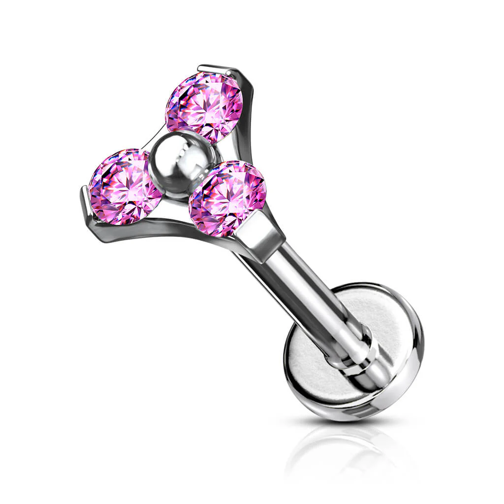 Labret Triangle Zirconia Silver Internally Threaded - Image 4