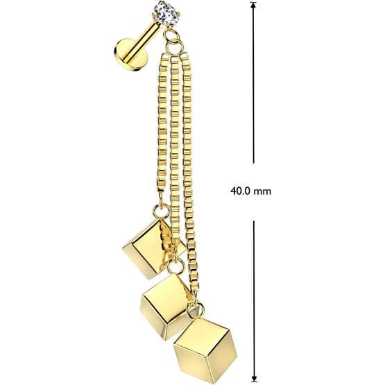 Labret chain dangle triple cube box Internally Threaded - Image 2