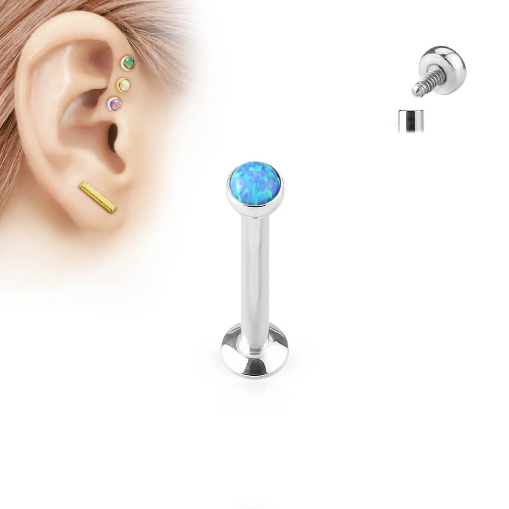 Labret Opal Flat Silver Internally Threaded - Image 3