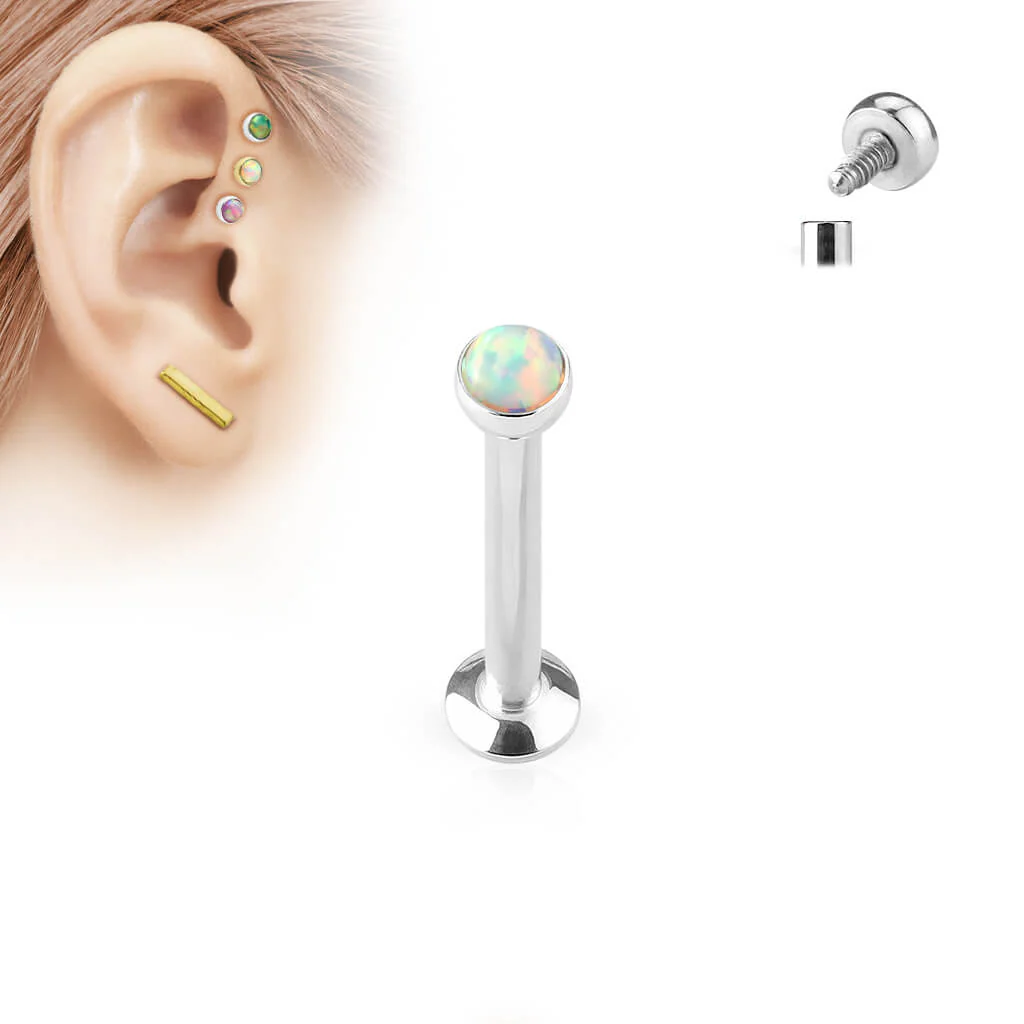 Labret Opal Flat Silver Internally Threaded - Image 4