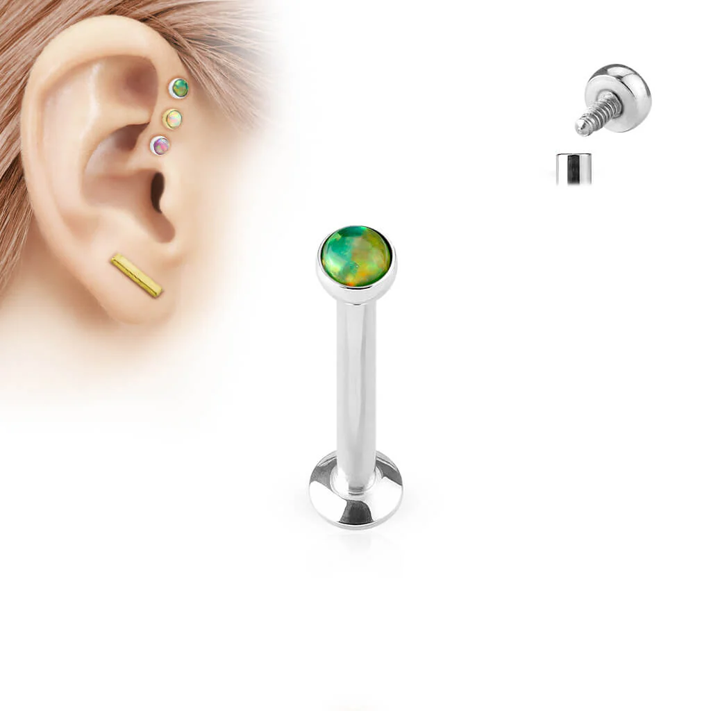 Labret Opal Flat Silver Internally Threaded - Image 5