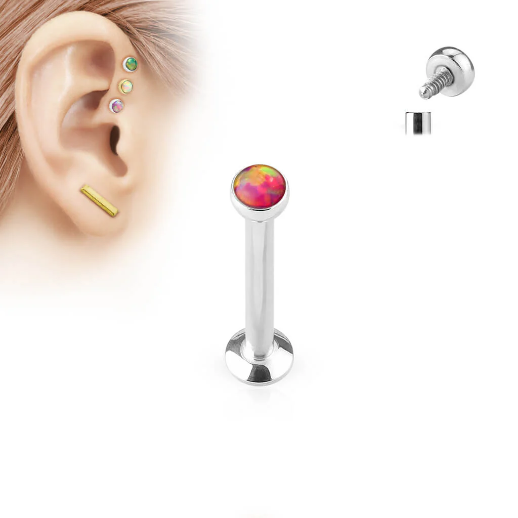 Labret Opal Flat Silver Internally Threaded - Image 7