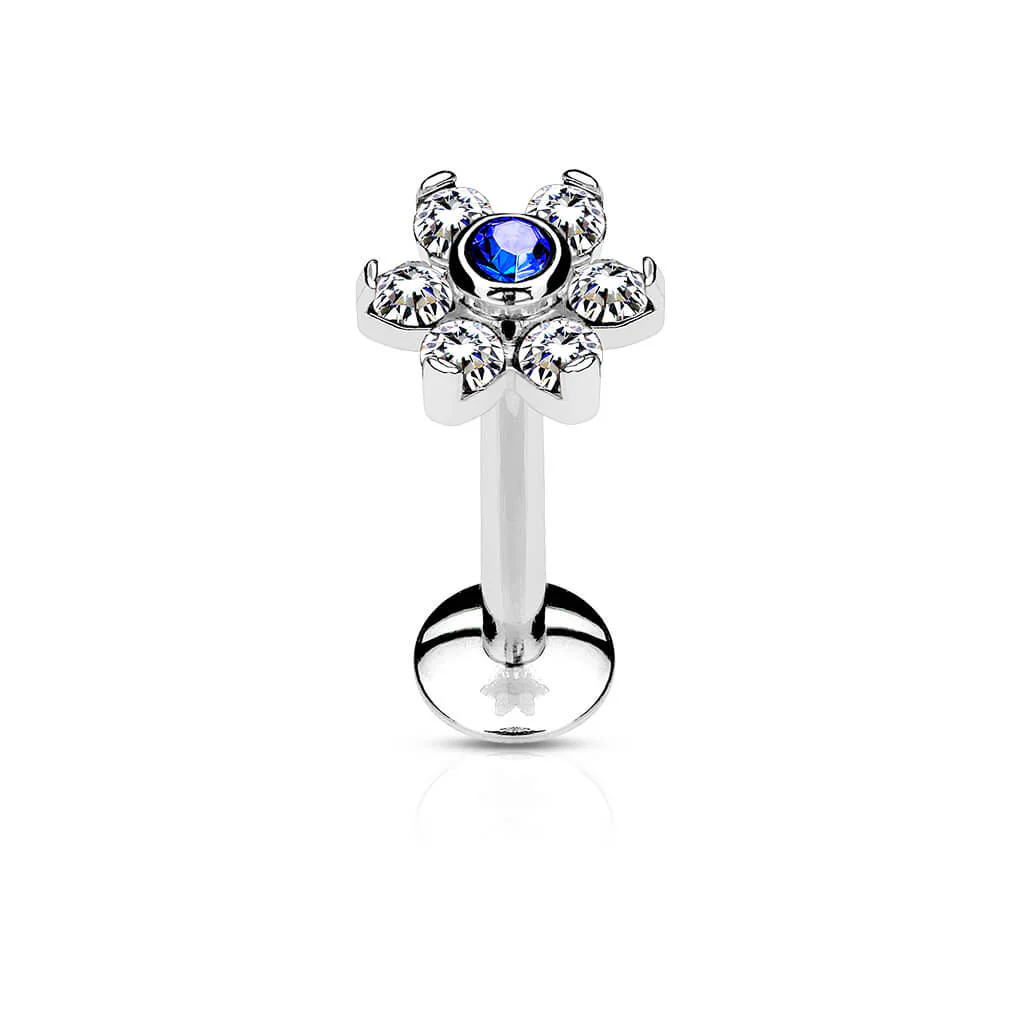 Labret Flower Zirconia Silver Internally Threaded - Image 4