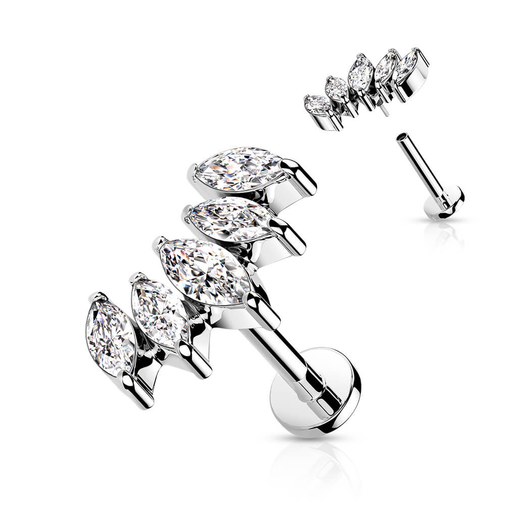 Labret Marquise Cut 5 Zirconia Internally Threaded - Image 7