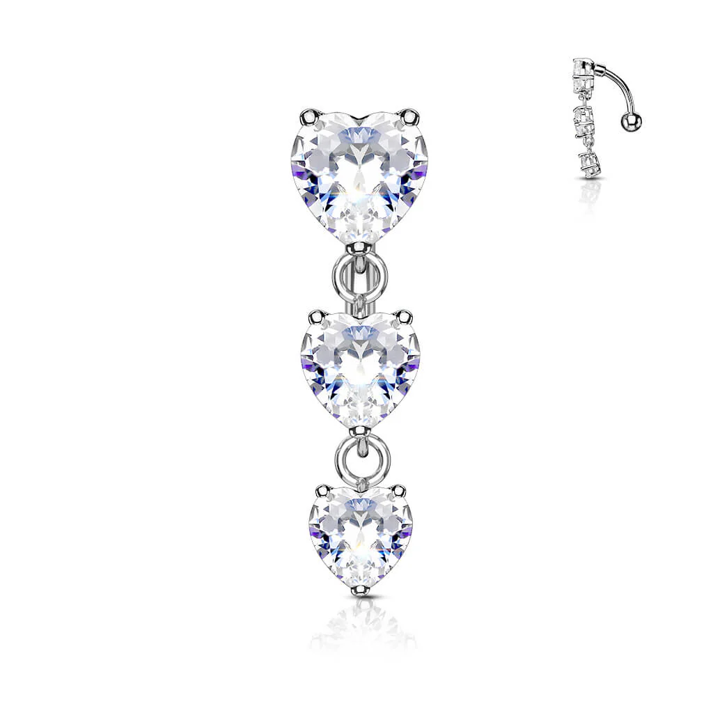 Belly Button Piercing Top Down 3 Heart Zirconia dangle - Image 2