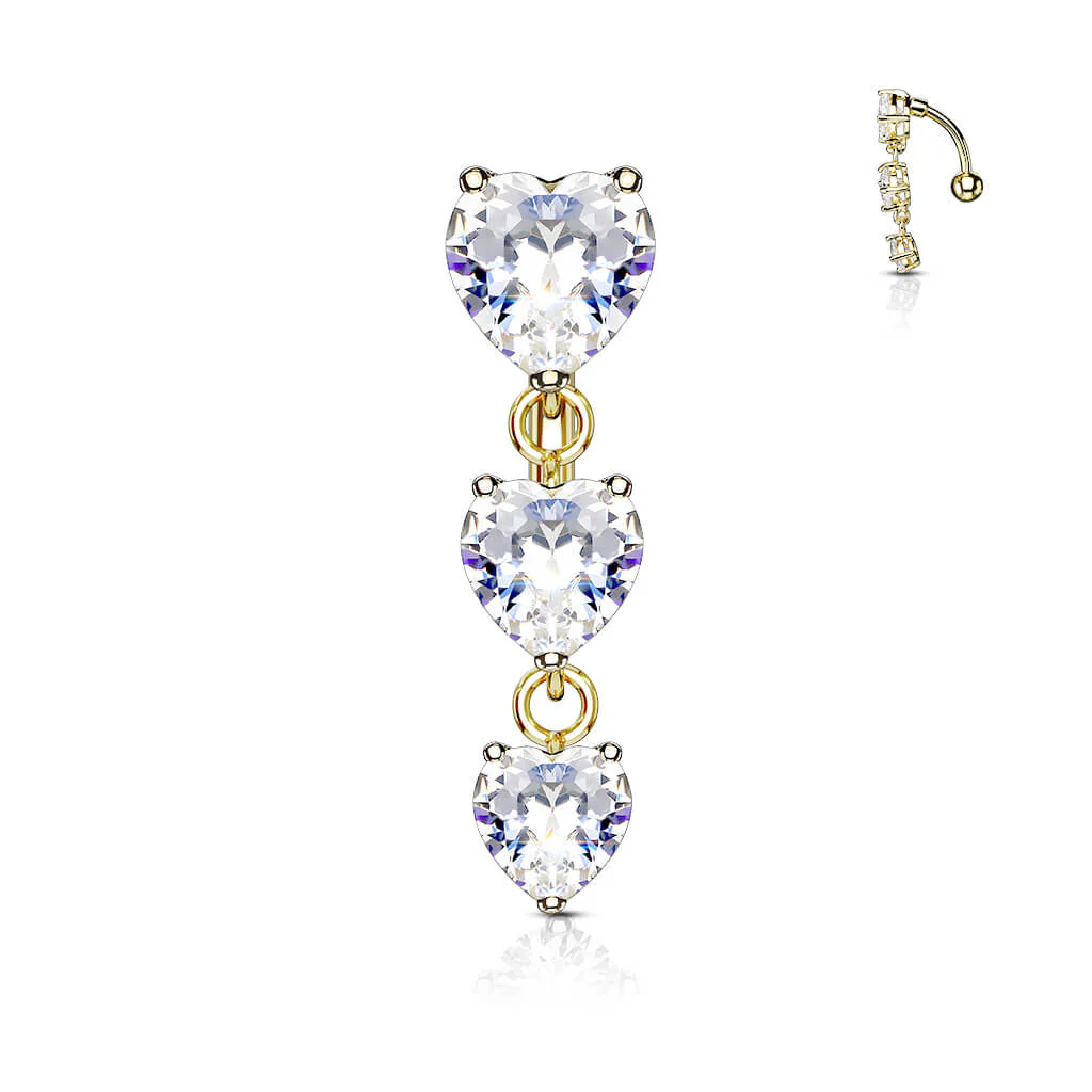 Belly Button Piercing Top Down 3 Heart Zirconia dangle - Image 3