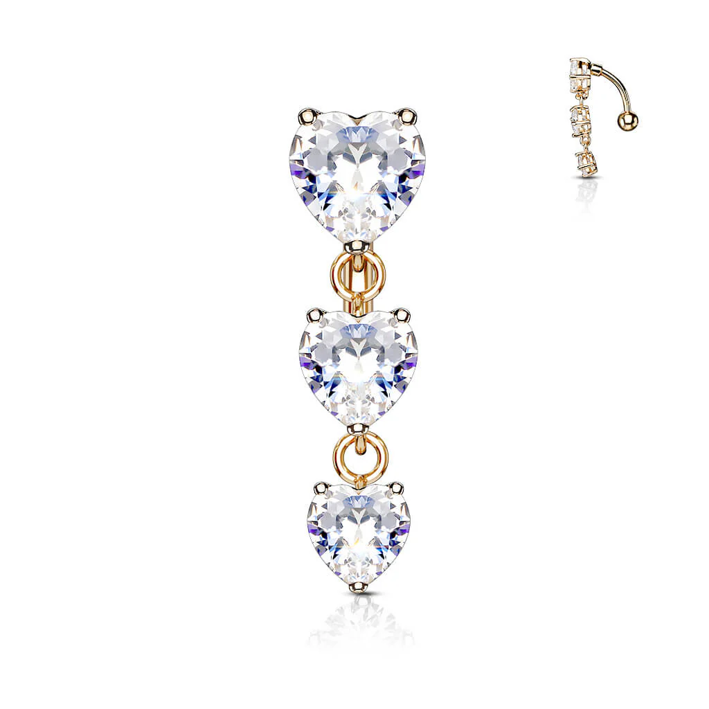 Belly Button Piercing Top Down 3 Heart Zirconia dangle - Image 4