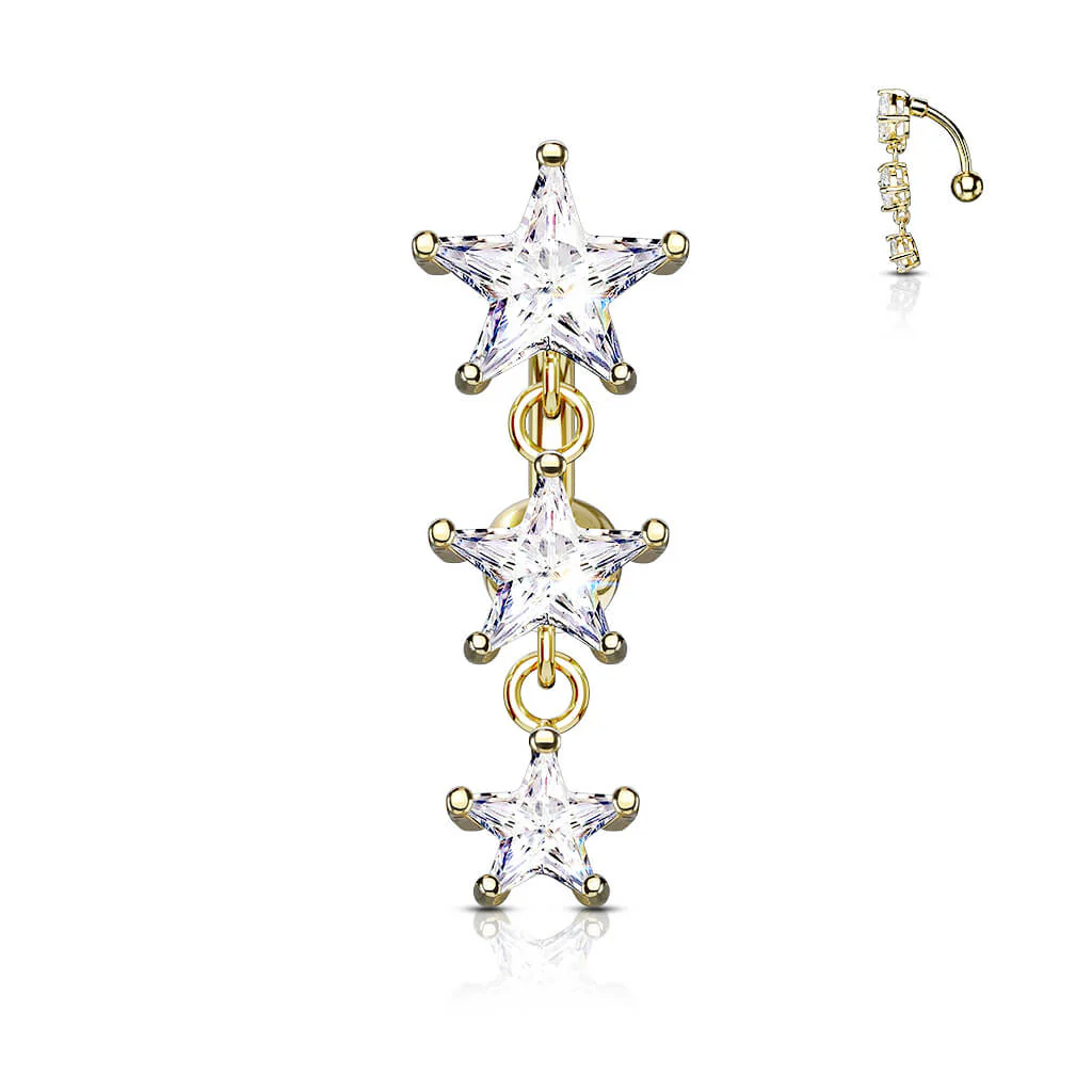 Belly Button Piercing Top Down 3 Star Zirconia dangle - Image 3