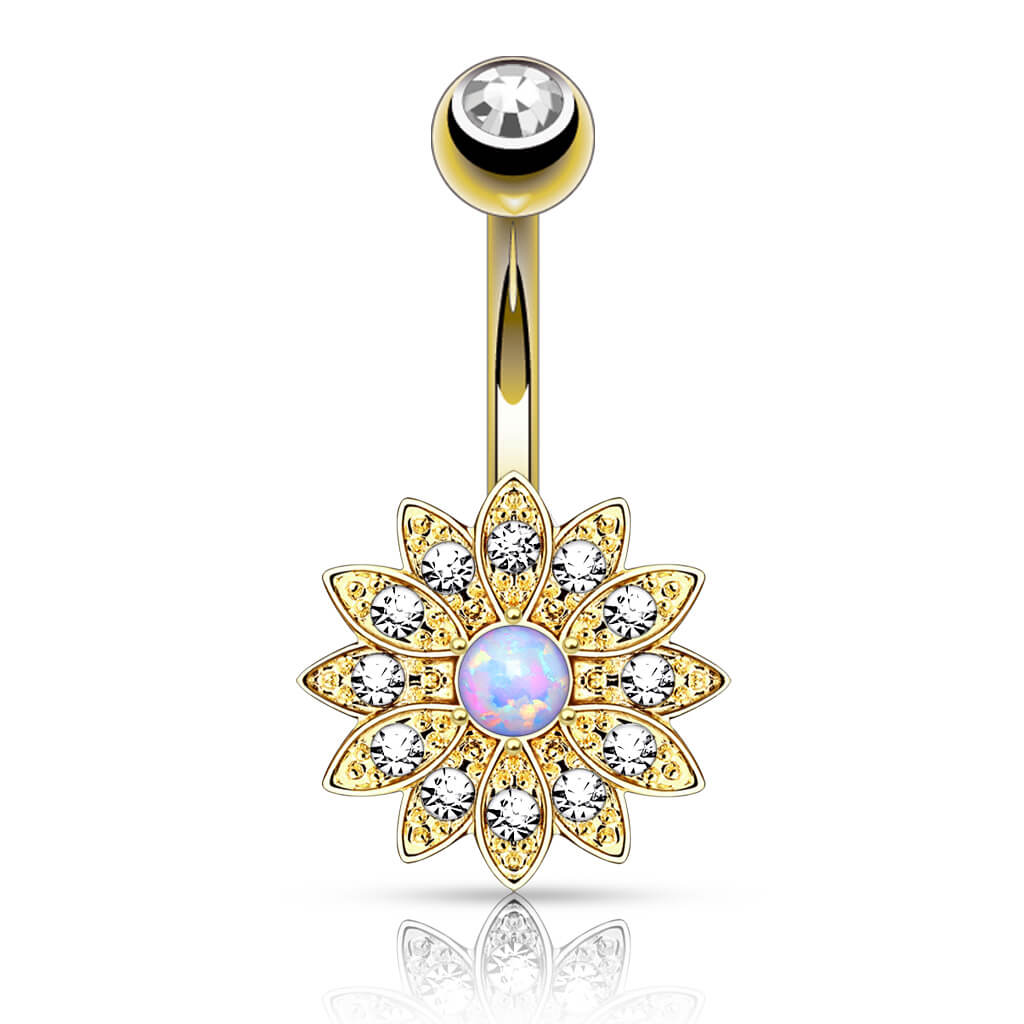 Belly Button Piercing Flower Zirconia Opal - Image 2
