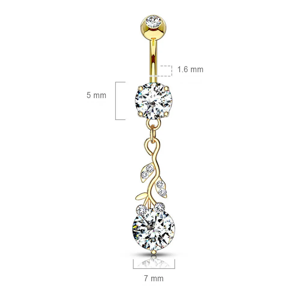 Belly Button Piercing Leaves dangle Zirconia - Image 3