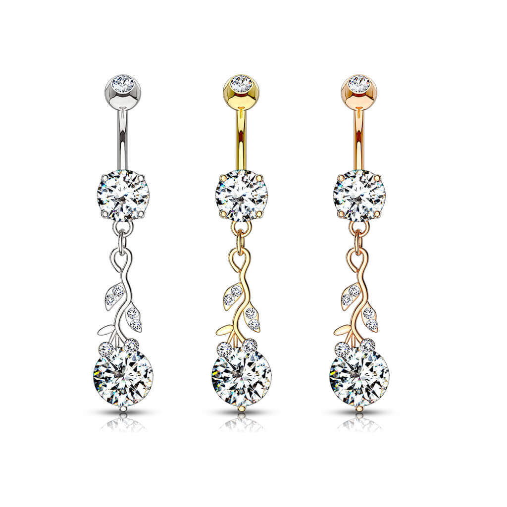 Belly Button Piercing Leaves dangle Zirconia - Image 5