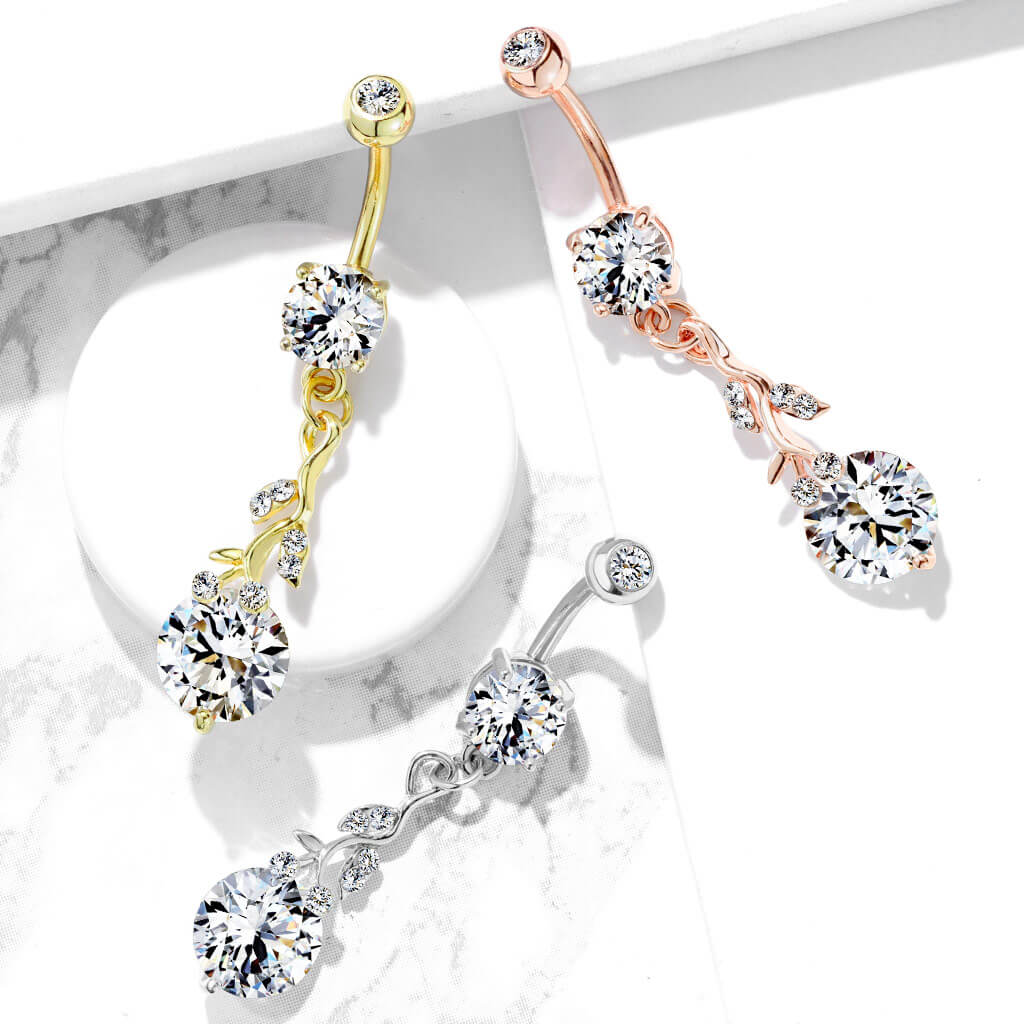 Belly Button Piercing Leaves dangle Zirconia - Image 7