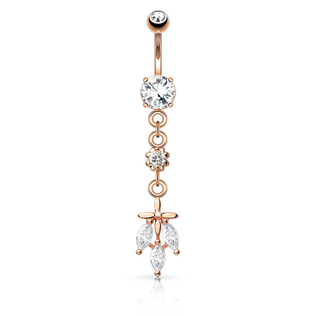Belly Button Piercing Leaf 3 Zirconia dangle - Image 4