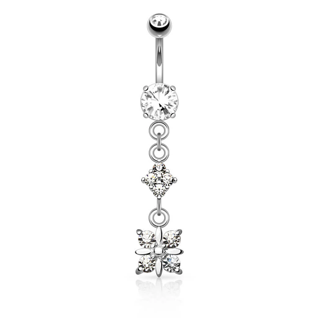 Belly Button Piercing Square 4 Zirconia dangle - Image 2