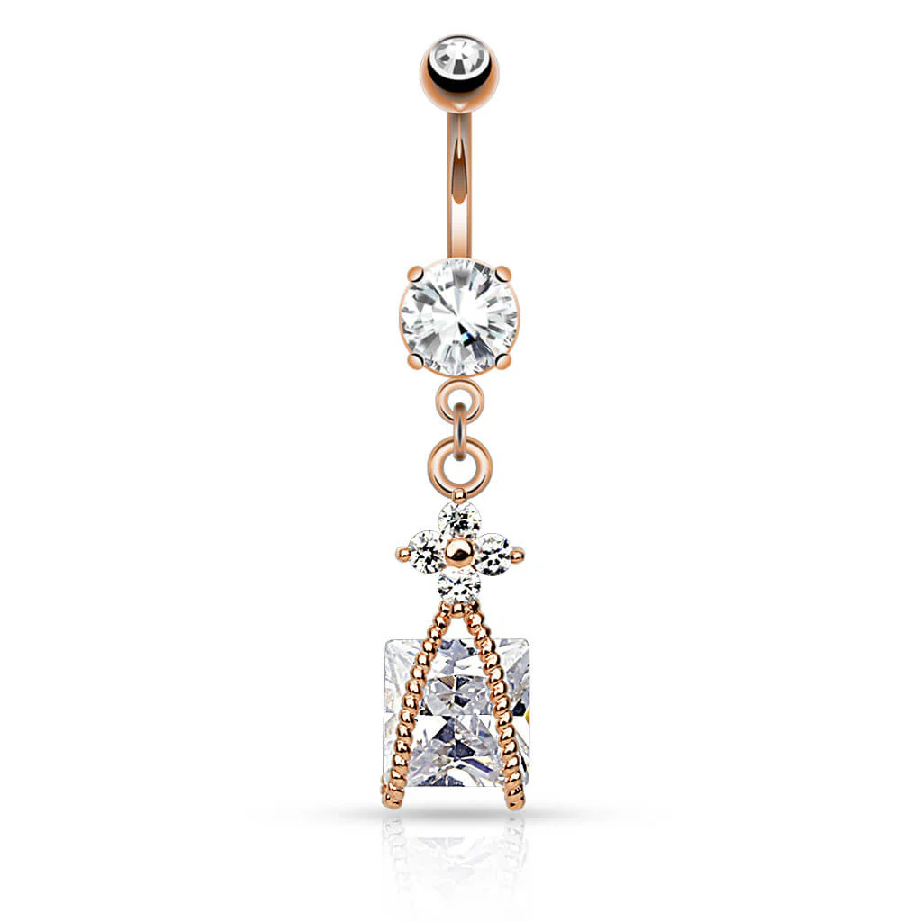 Belly Button Piercing Square Flower Zirconia dangle - Image 4