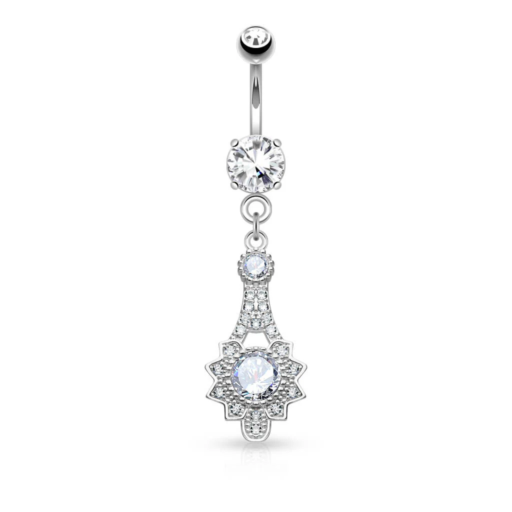 Belly Button Piercing Tribal Sun dangle Zirconia - Image 2