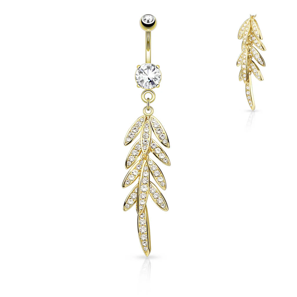 Belly Button Piercing Leaves dangle Zirconia - Image 3