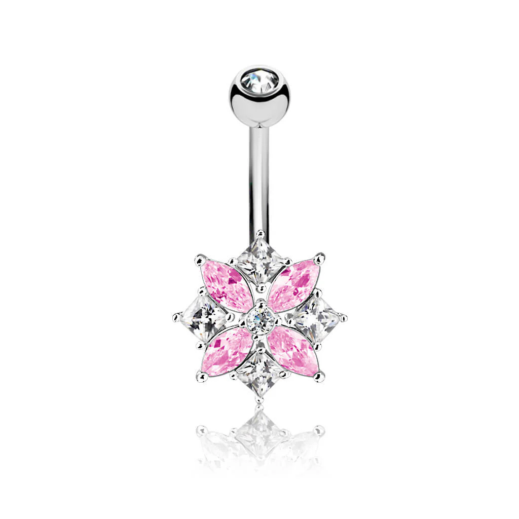 Belly Button Piercing Flower Zirconia Silver - Image 4