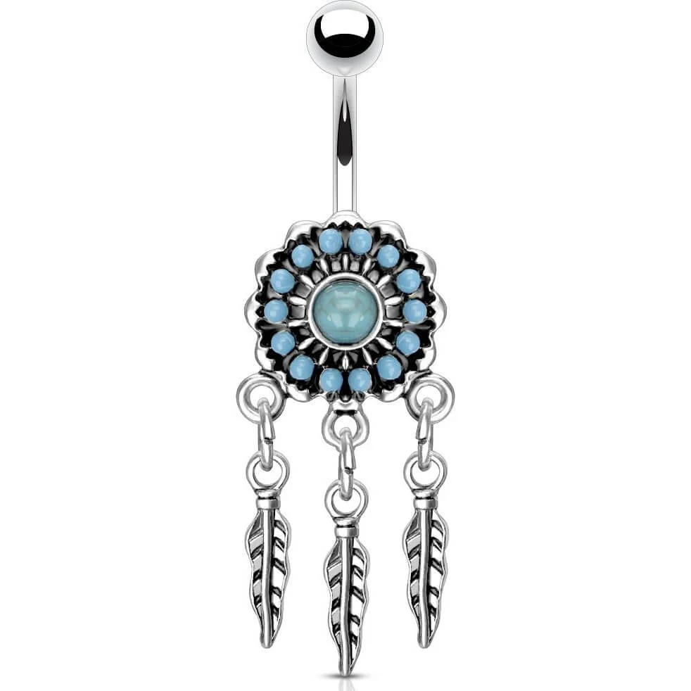 Belly Button Piercing Dream Catcher turquoise Silver