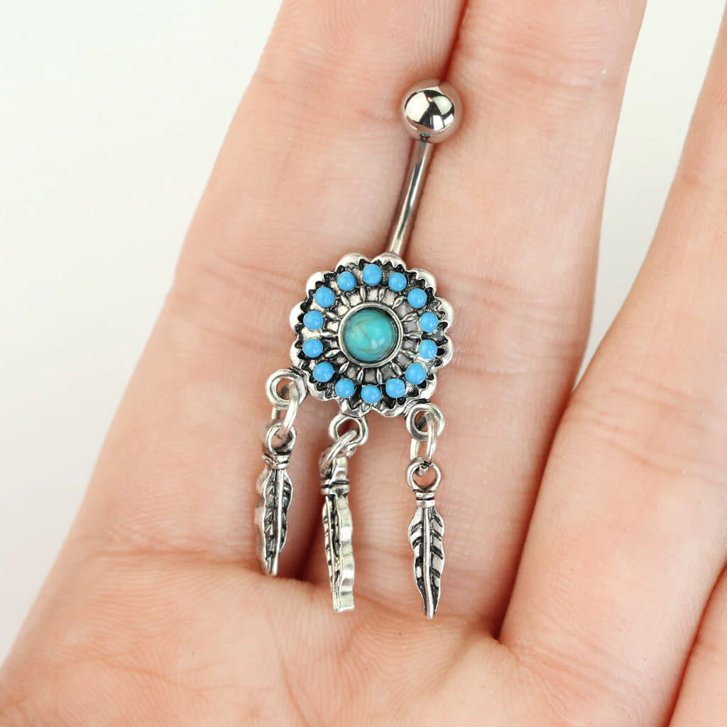 Belly Button Piercing Dream Catcher turquoise Silver - Image 4