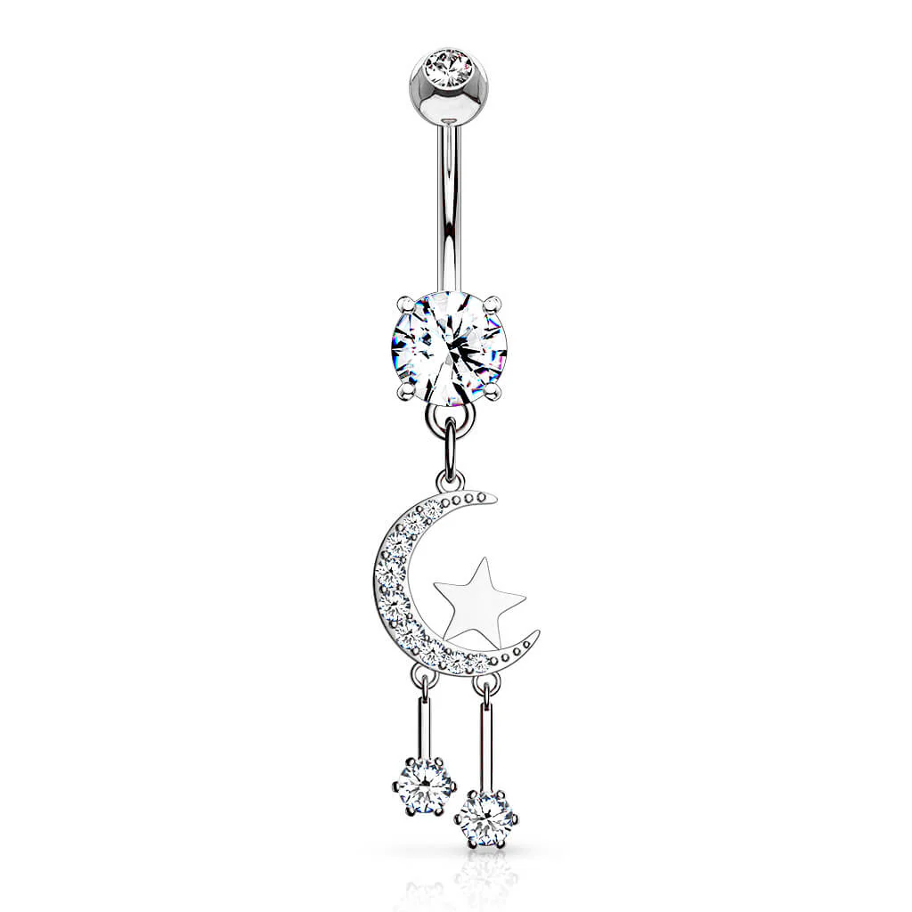 Belly Button Piercing Moon Star dangle Zirconia - Image 2
