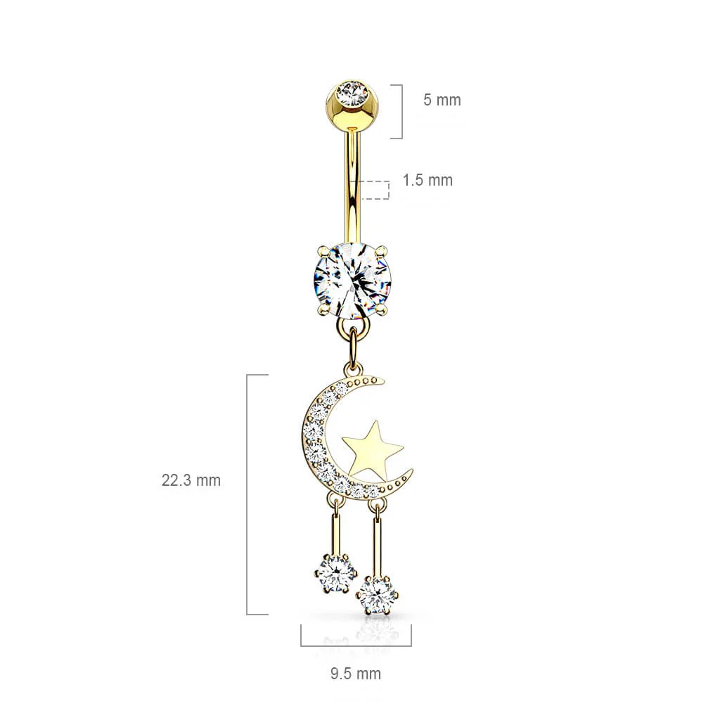 Belly Button Piercing Moon Star dangle Zirconia - Image 3