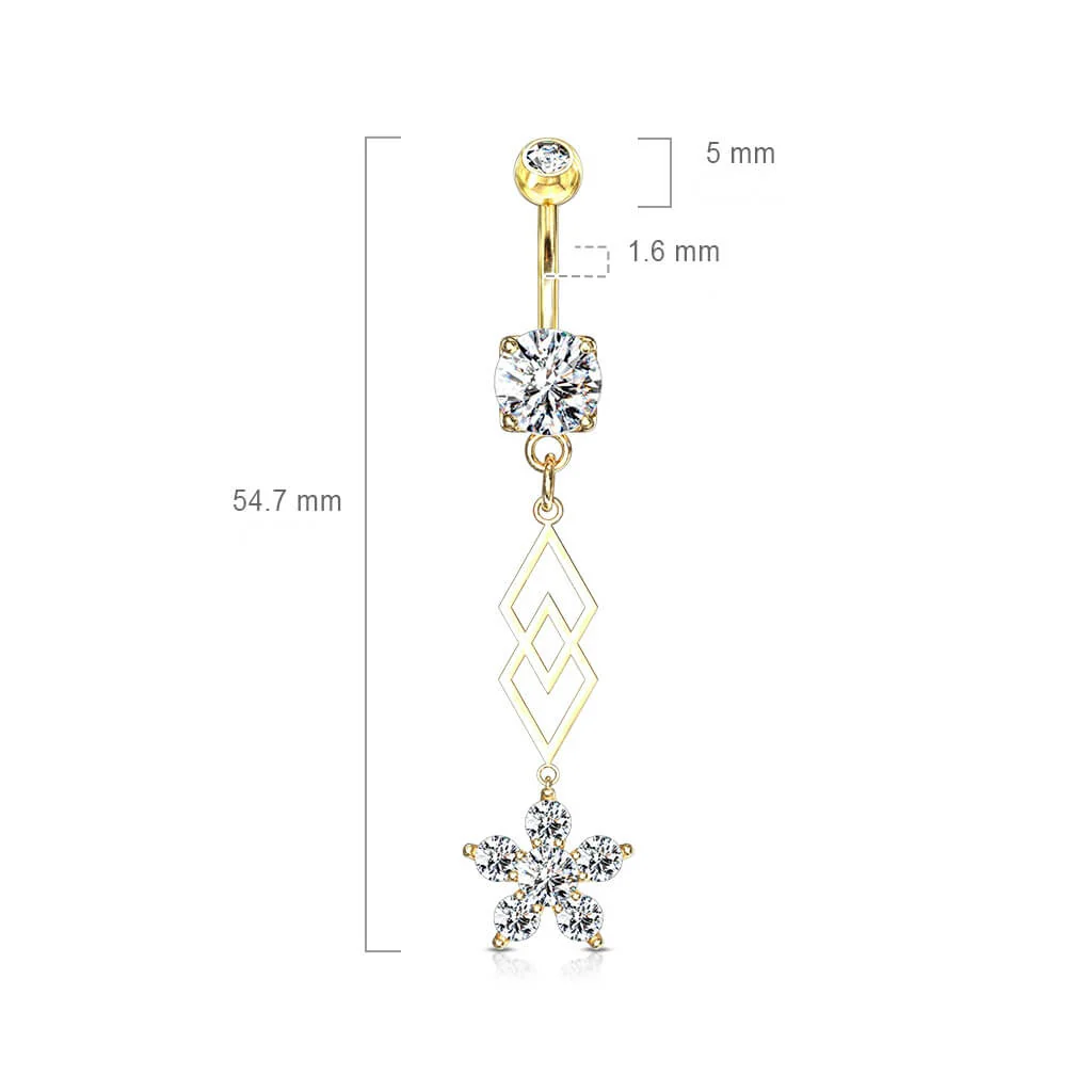 Belly Button Piercing Flower dangle Zirconia - Image 3