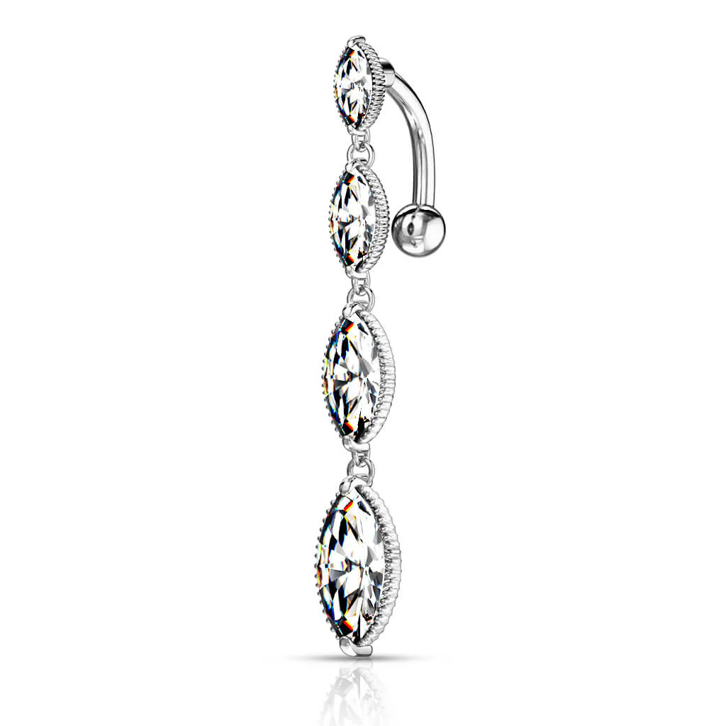 Belly Button Piercing Top Down Marquise Cut 4 Zirconia - Image 2