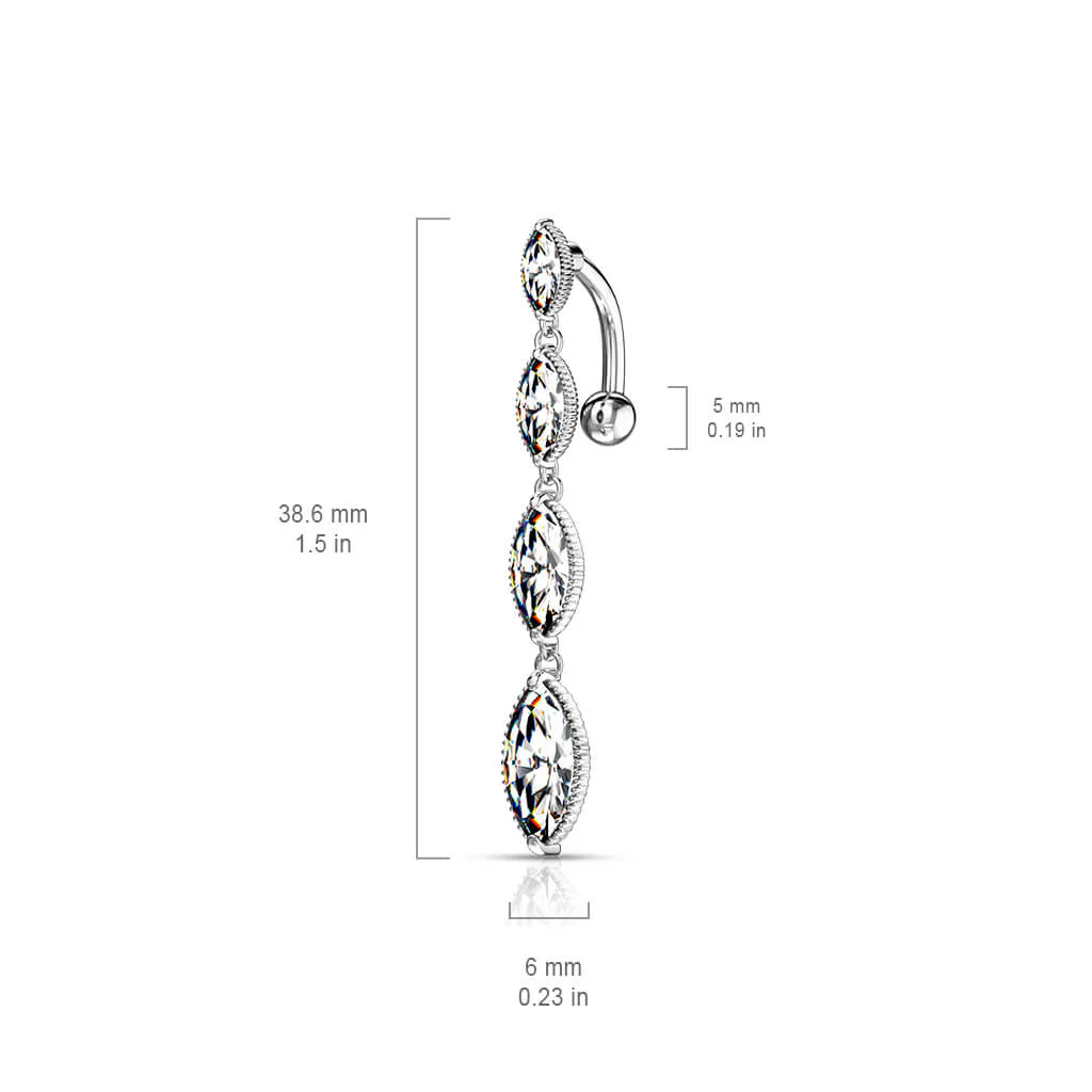 Belly Button Piercing Top Down Marquise Cut 4 Zirconia - Image 3