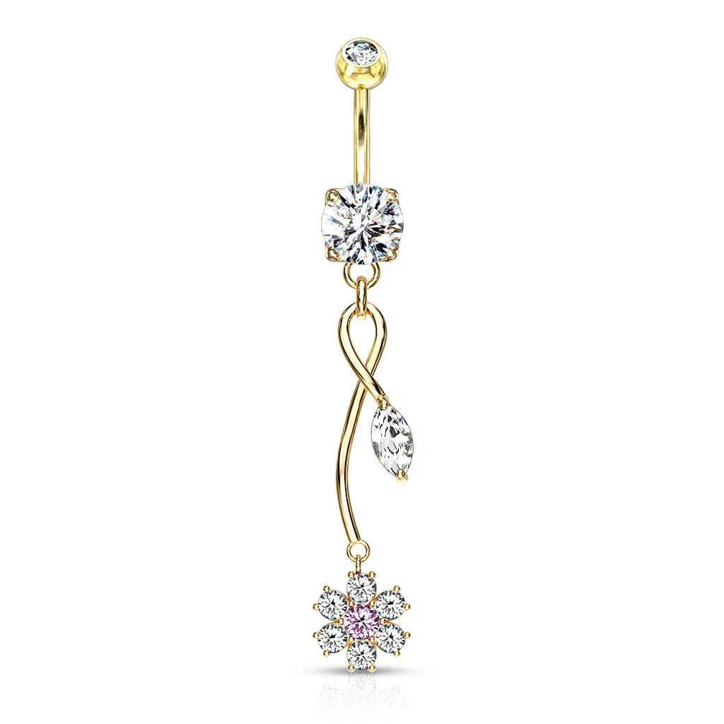 Belly Button Piercing Flower dangle Zirconia - Image 4