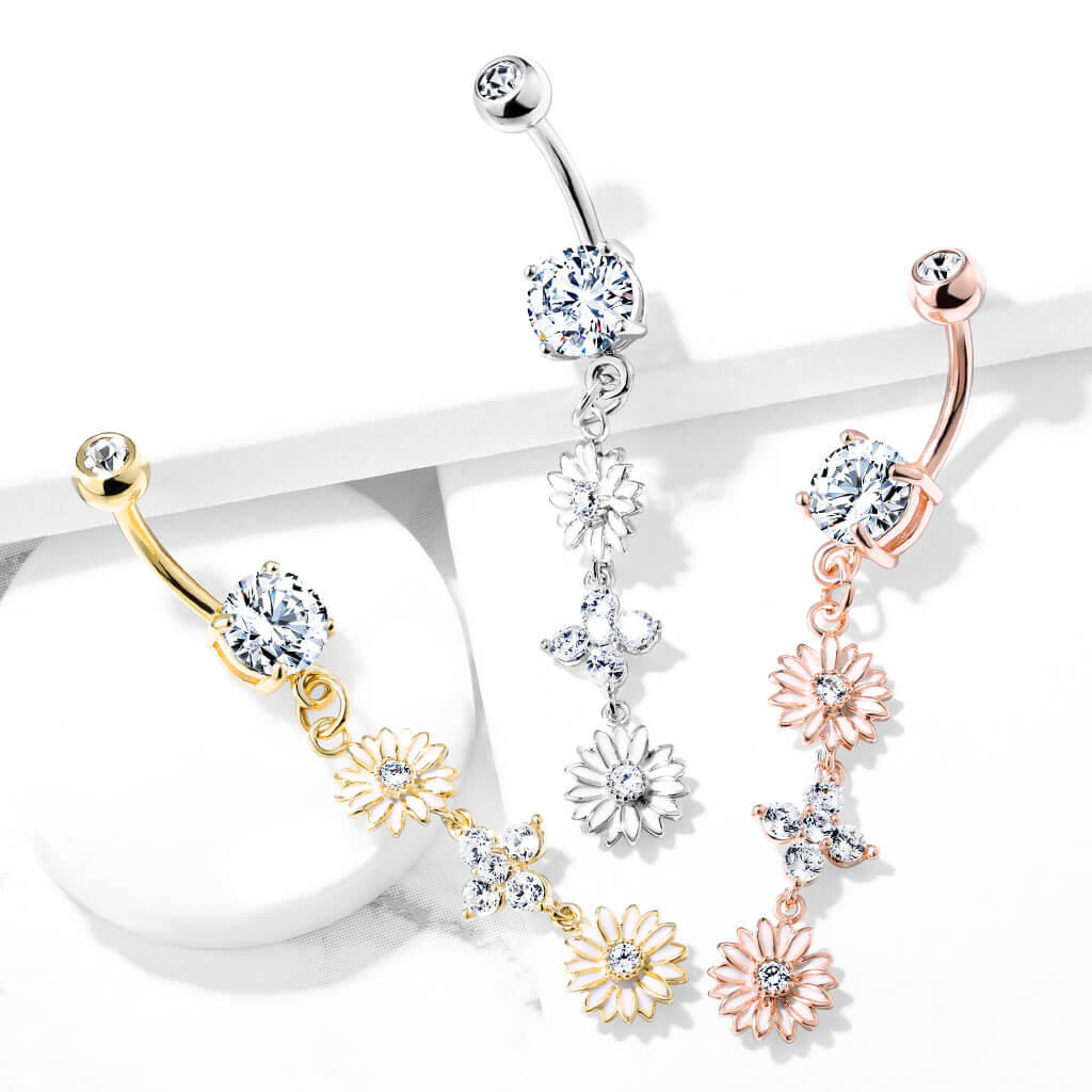 Belly Button Piercing Flower dangle Zirconia - Image 7