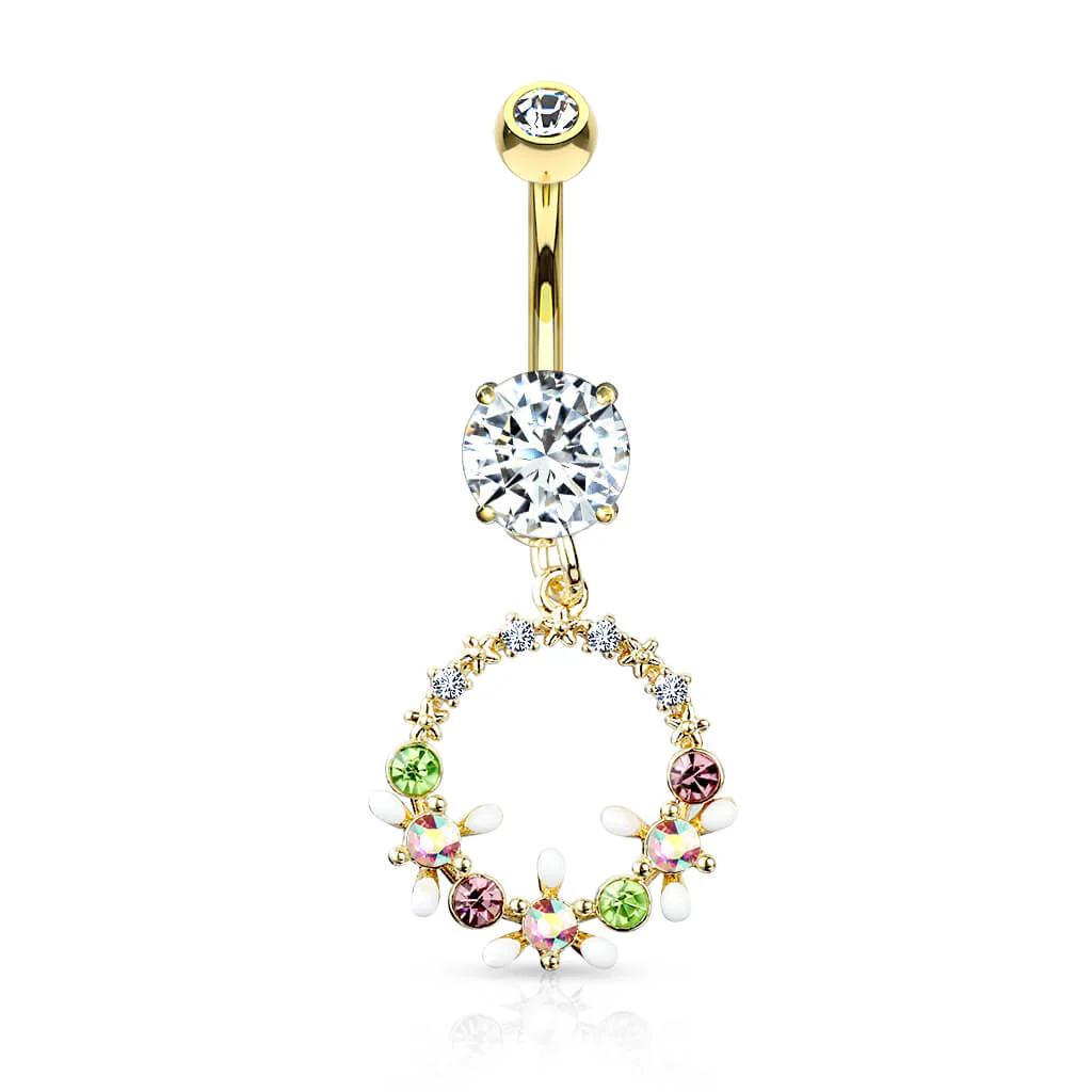 Belly Button Piercing Flower Wreath dangle Zirconia - Image 4