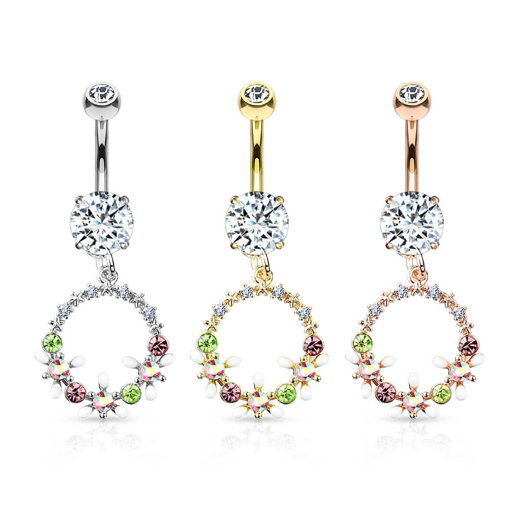 Belly Button Piercing Flower Wreath dangle Zirconia - Image 5
