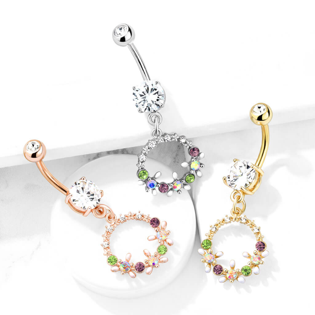 Belly Button Piercing Flower Wreath dangle Zirconia - Image 7