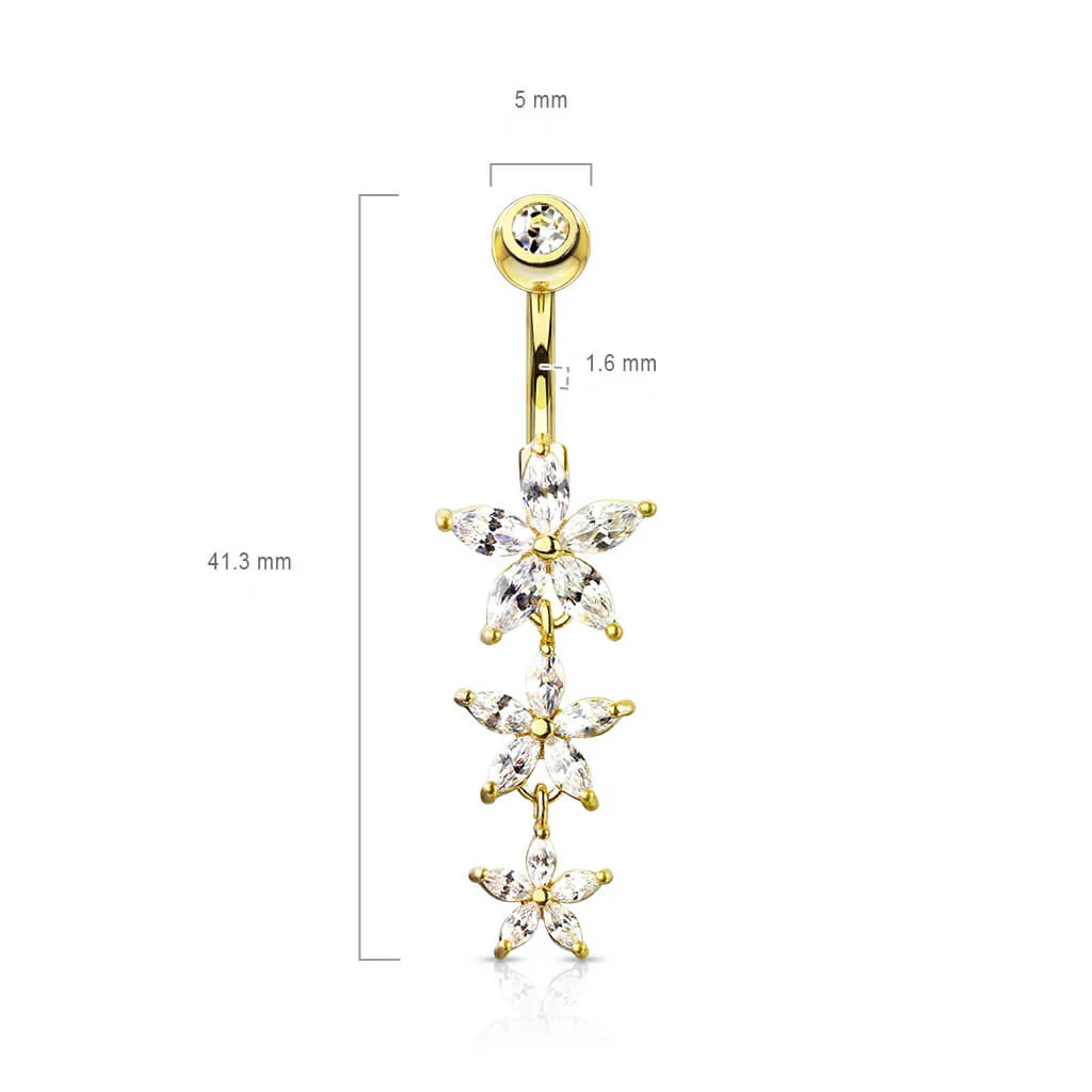 Belly Button Piercing dangle Flower Zirconia - Image 3
