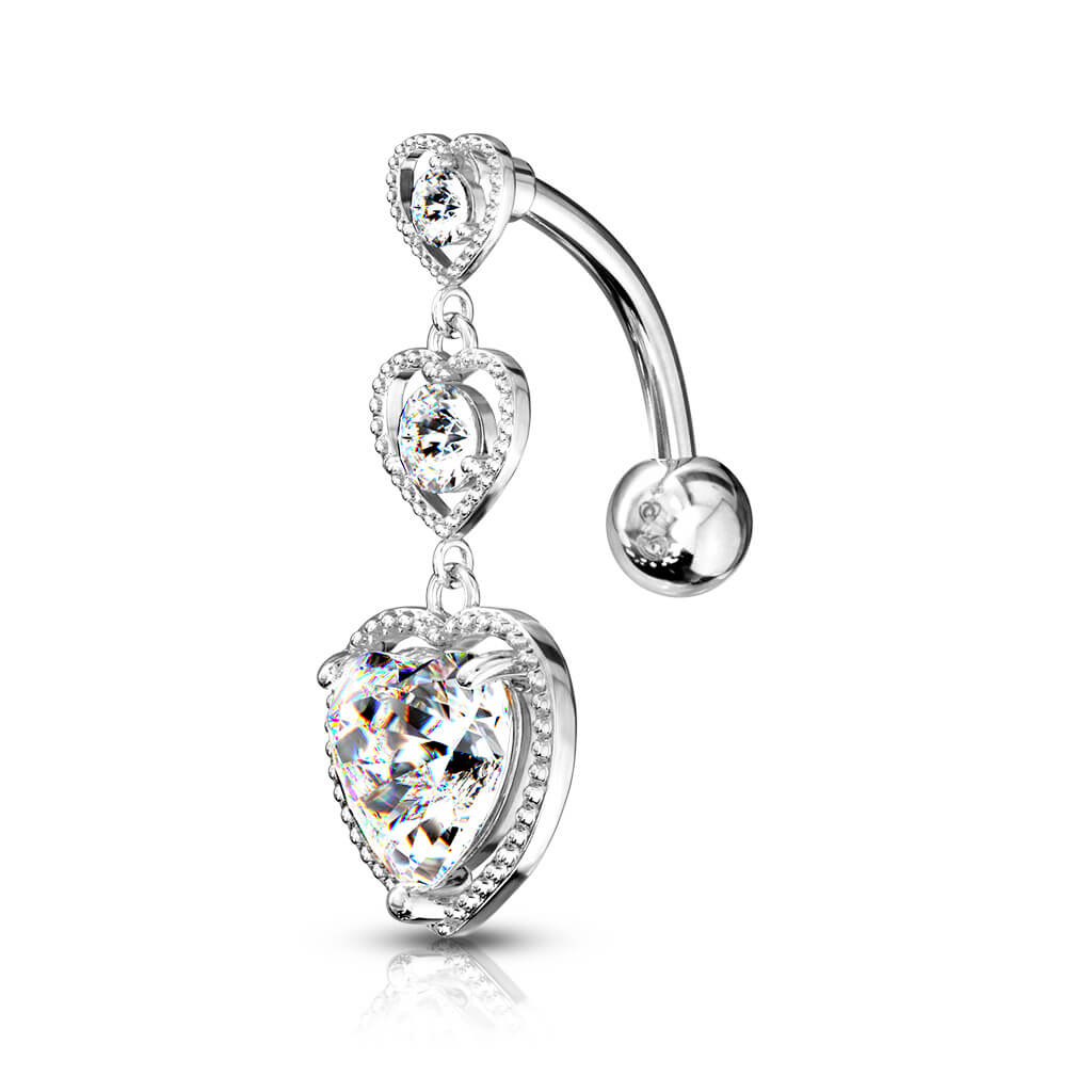 Belly Button Piercing Top Down Heart dangle Zirconia Silver - Image 2