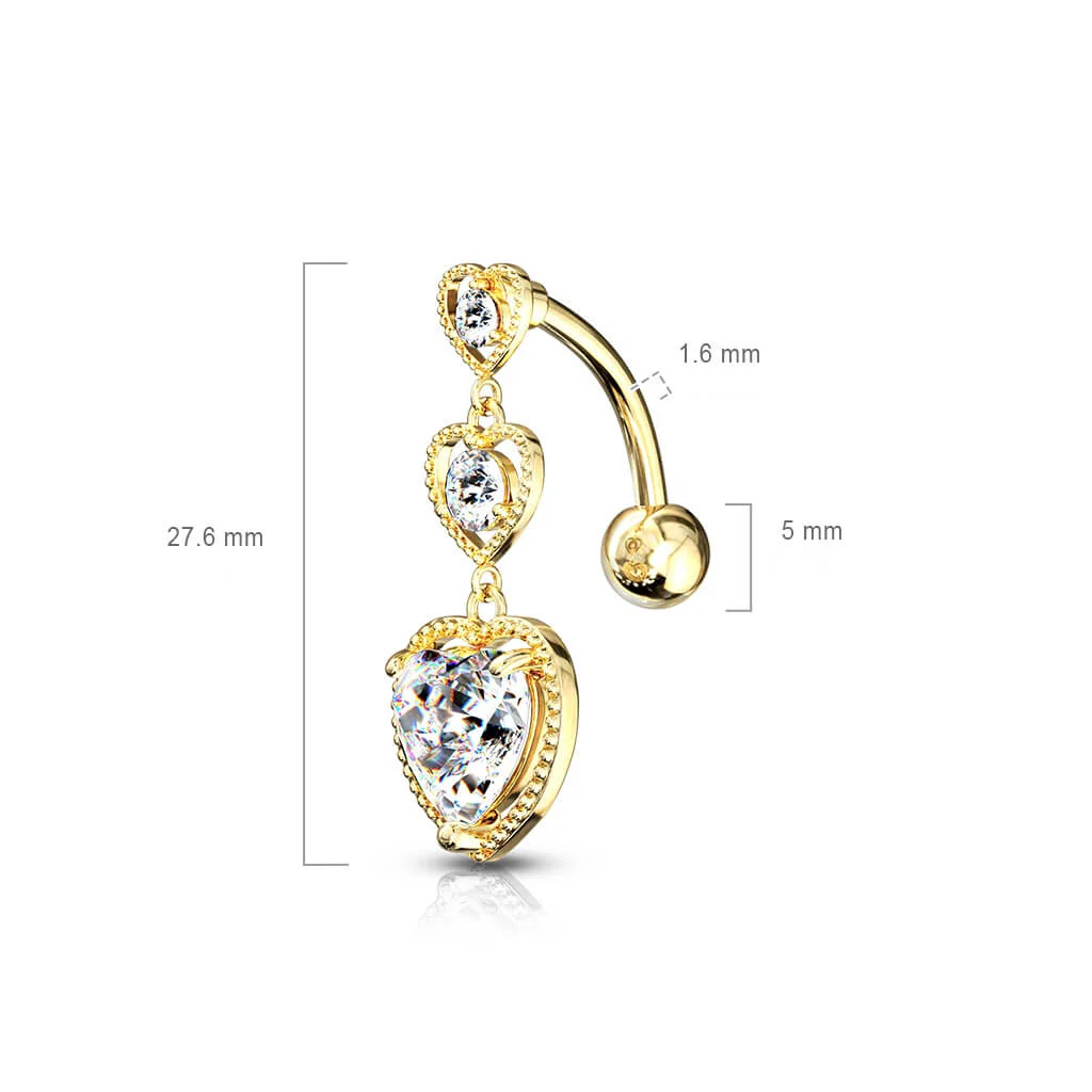 Belly Button Piercing Top Down Heart dangle Zirconia Silver - Image 3