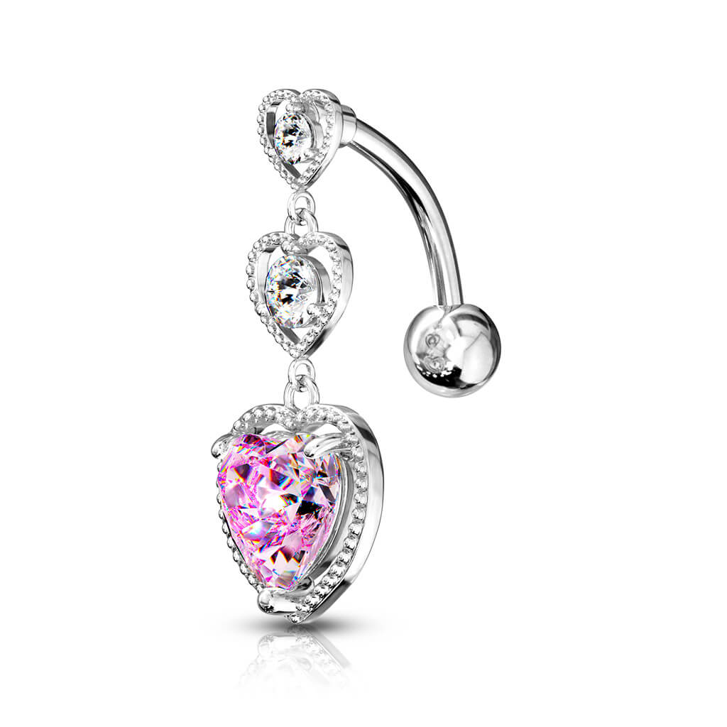 Belly Button Piercing Top Down Heart dangle Zirconia Silver - Image 4