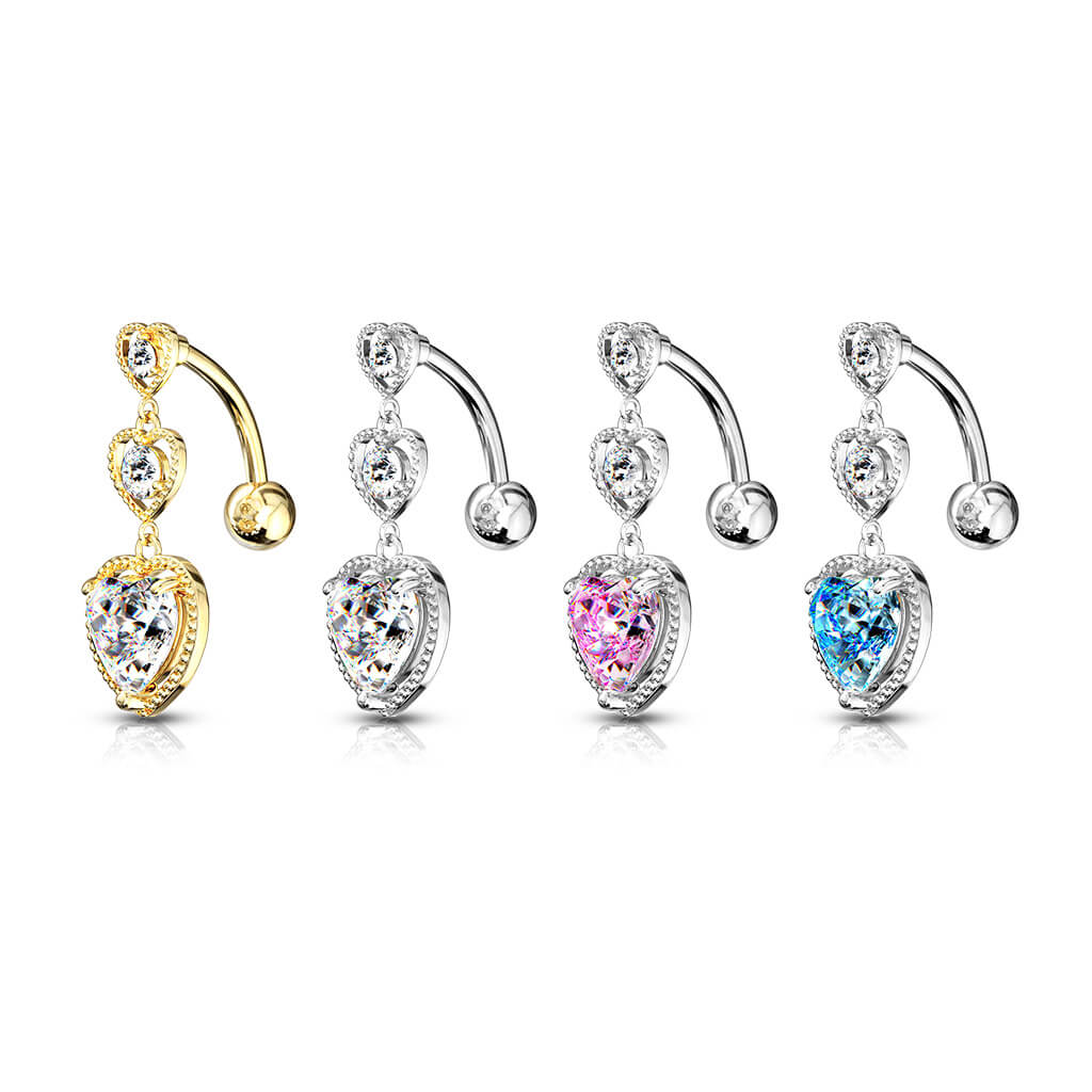Belly Button Piercing Top Down Heart dangle Zirconia Silver - Image 5
