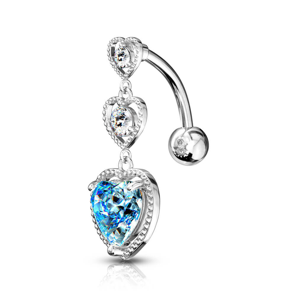 Belly Button Piercing Top Down Heart dangle Zirconia Silver - Image 6