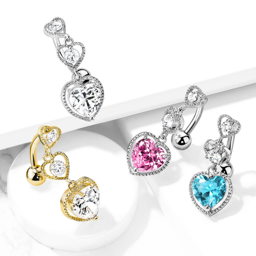 Belly Button Piercing Top Down Heart dangle Zirconia Silver - Image 7