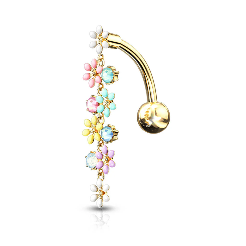 Belly Button Piercing Top Down Flower dangle Zirconia - Image 2