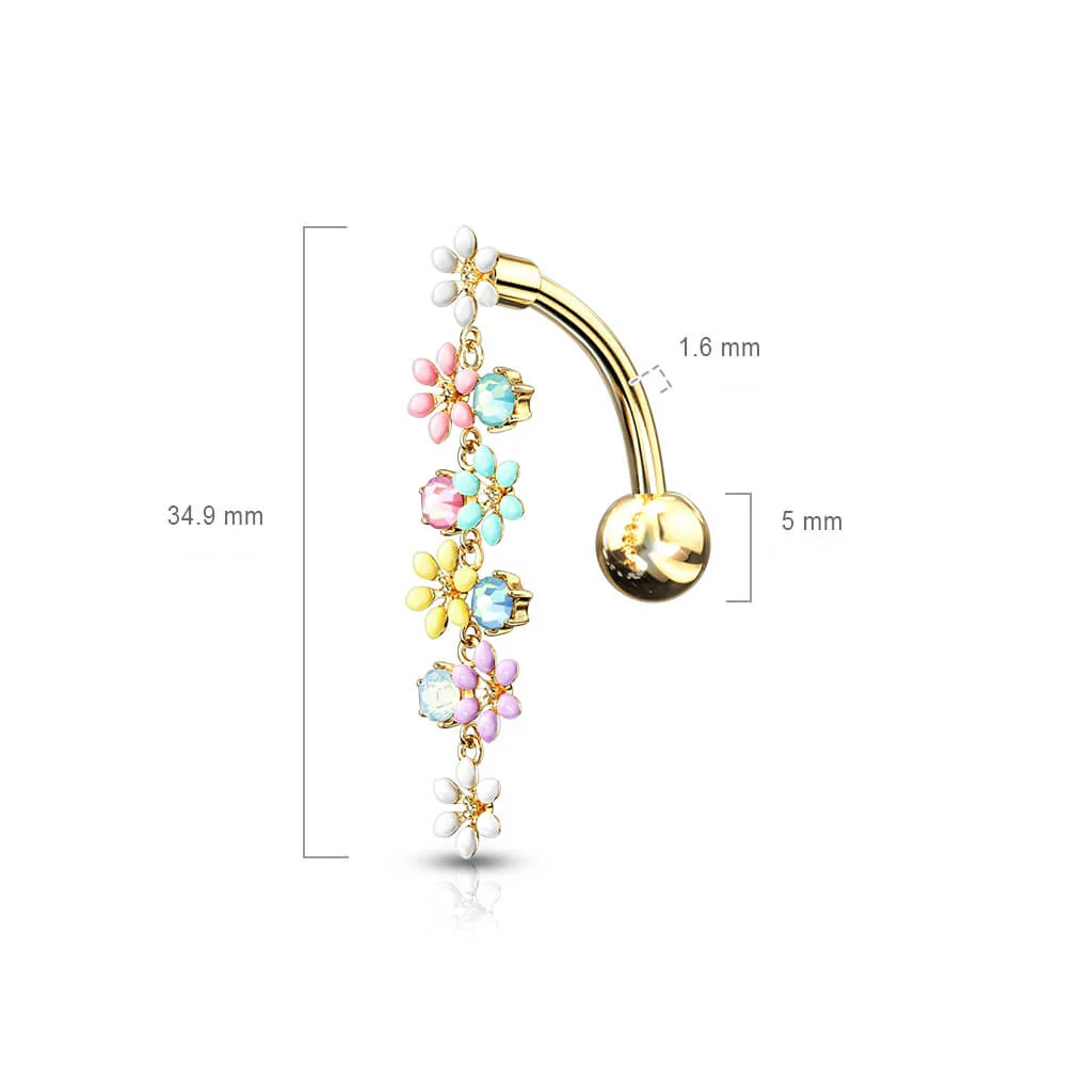 Belly Button Piercing Top Down Flower dangle Zirconia - Image 3