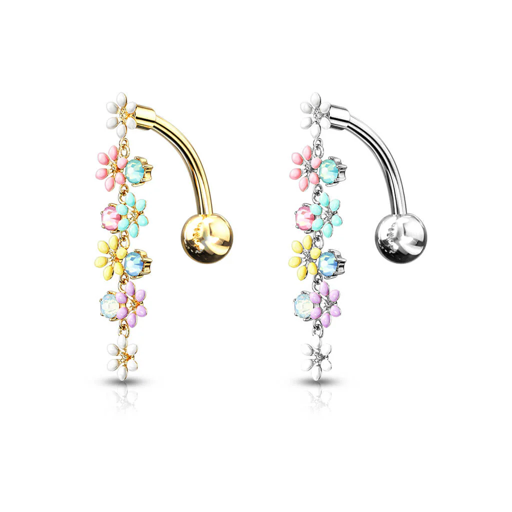 Belly Button Piercing Top Down Flower dangle Zirconia - Image 4