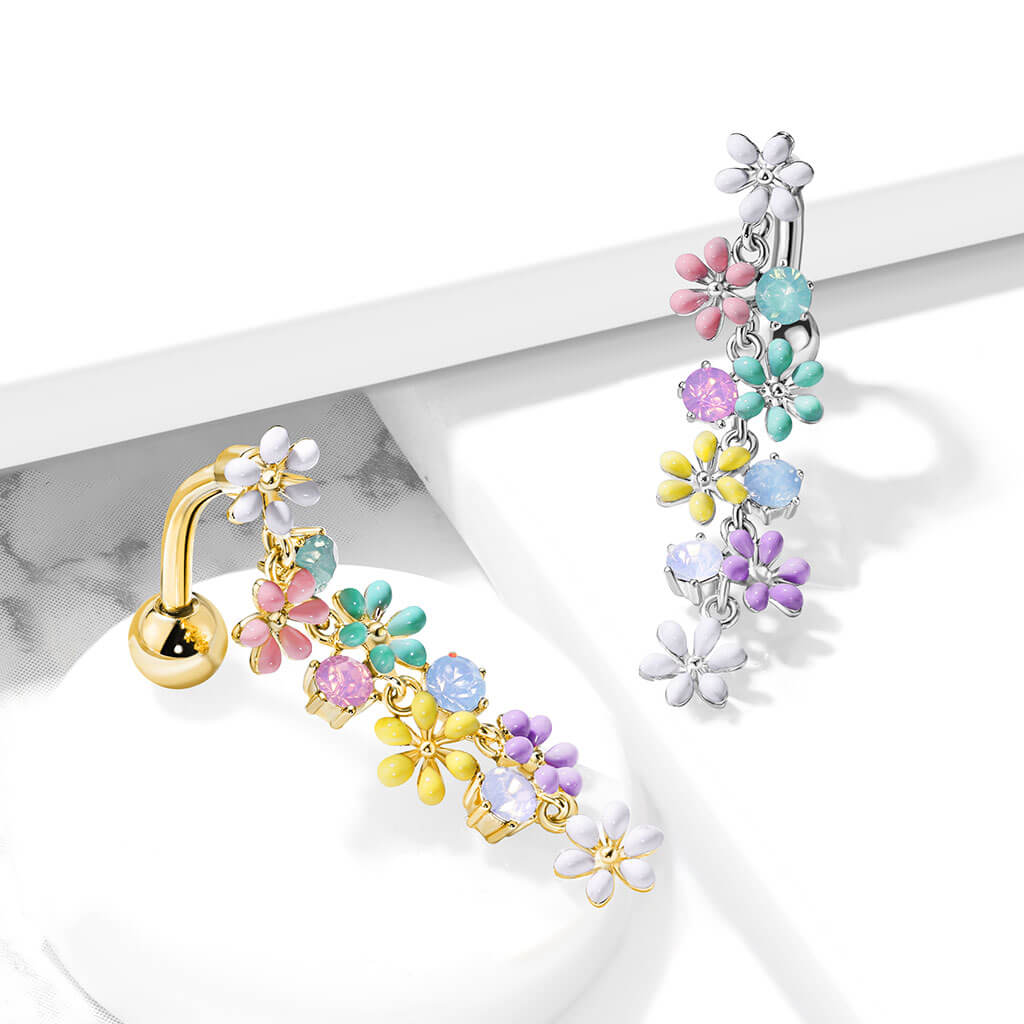 Belly Button Piercing Top Down Flower dangle Zirconia - Image 5