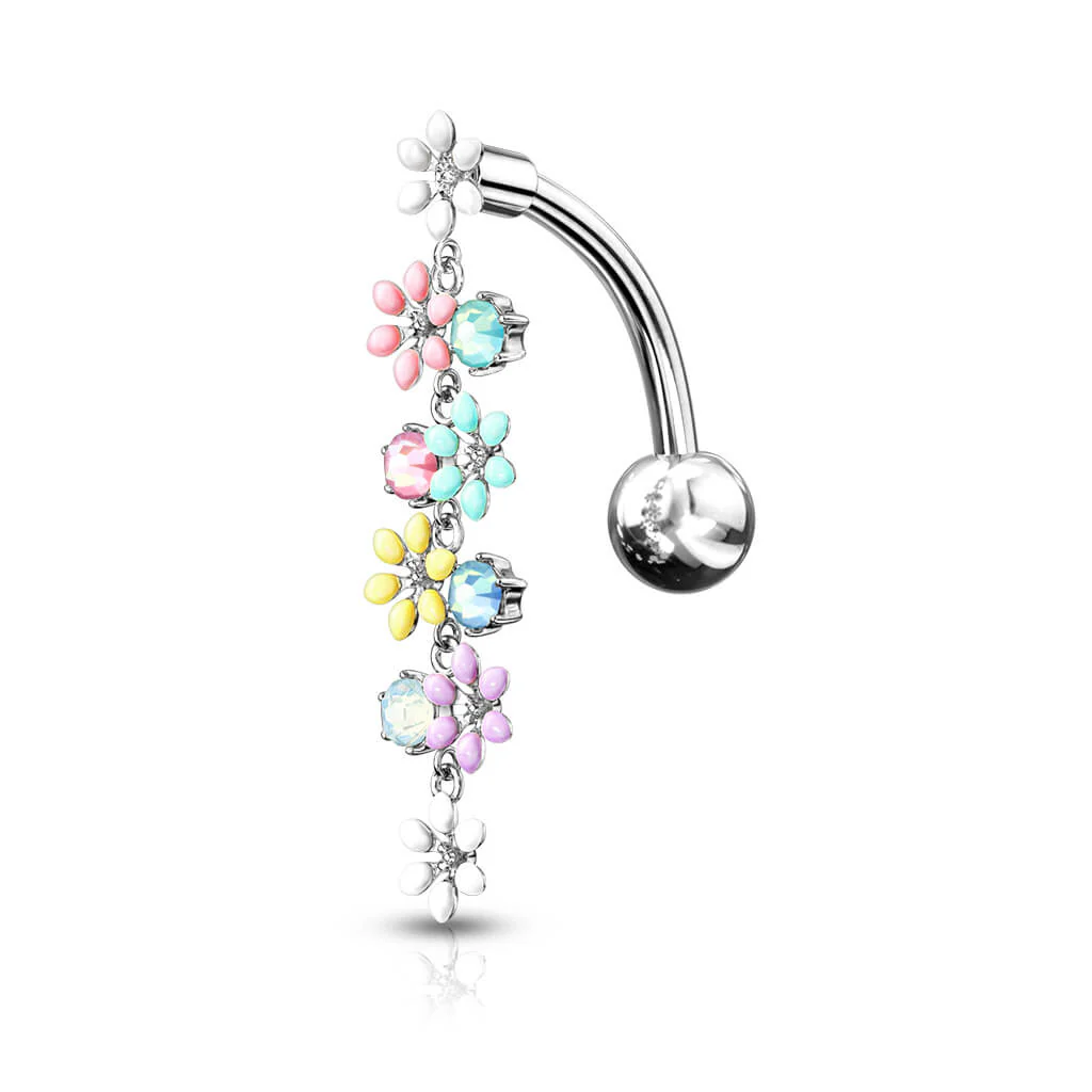 Belly Button Piercing Top Down Flower dangle Zirconia - Image 6